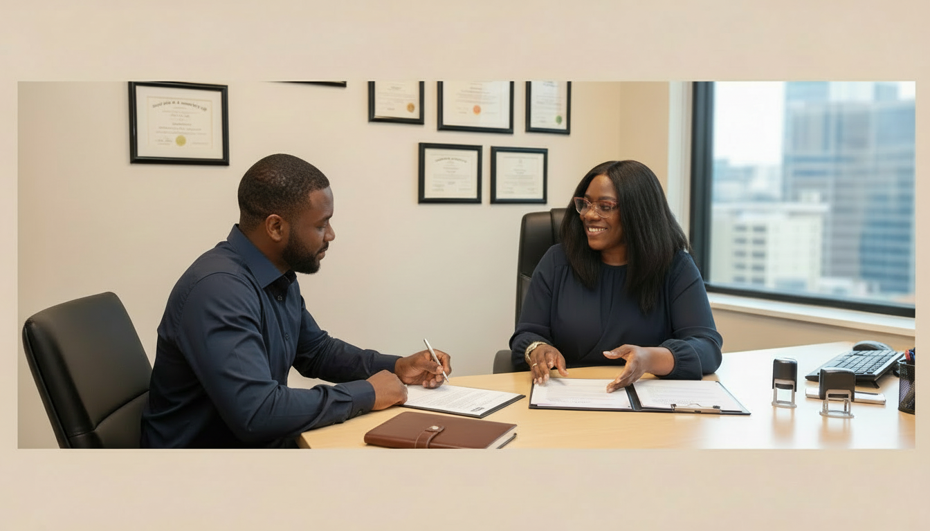 Mobile notary arriving at a client's home